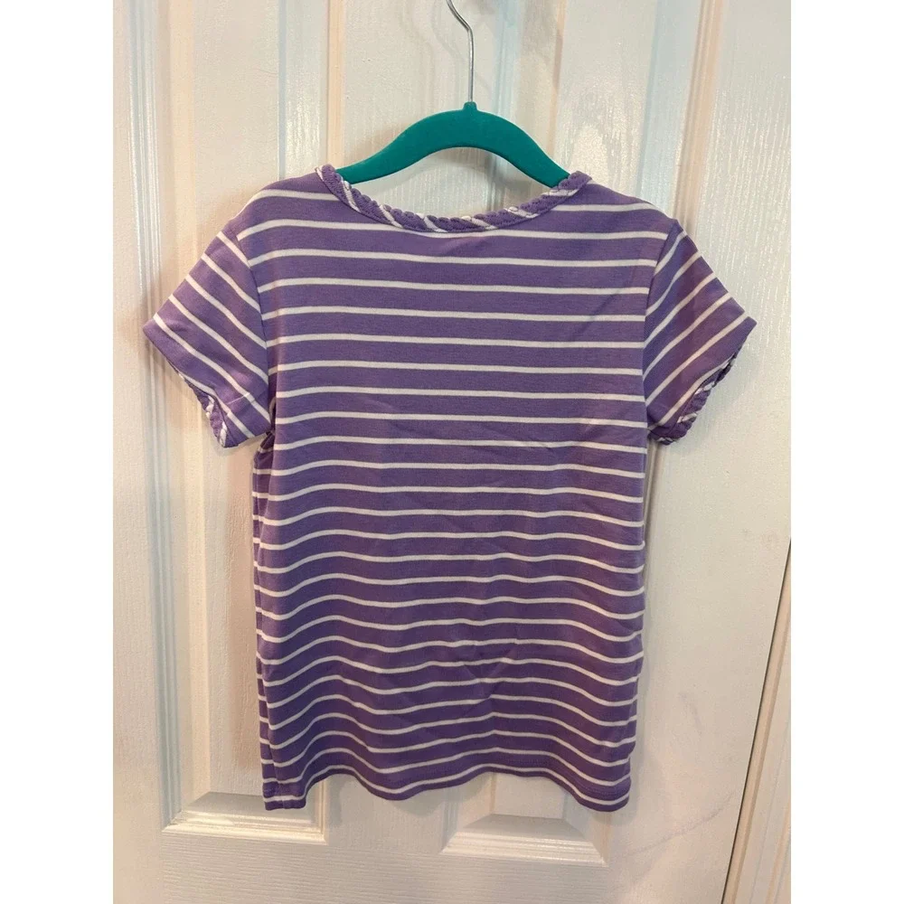 Hanna Andersson T-Shirt Purple Striped Pima Cotton Scallop Trim Girls Size 8 130